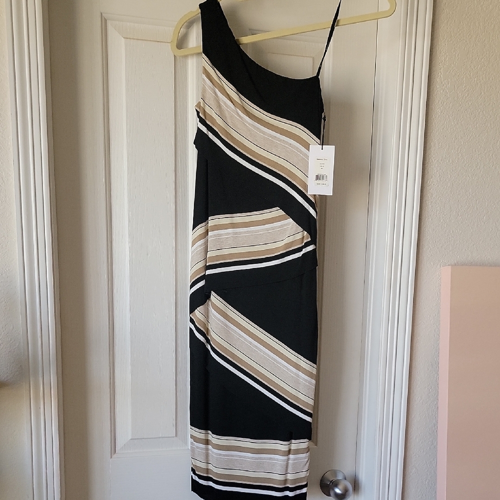 Bailey 44 One Shoulder Black and Tan Dress